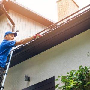 man on ladder | cleaning gutters