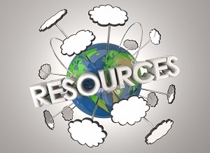 3D illustration of the word RESOURCES with a model of Earth behind | eco-friendly pressure washing