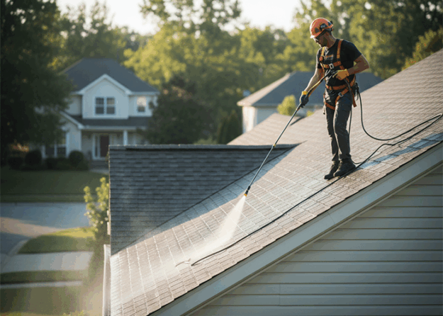 Roof Algae Removal- Why Soft Washing Protects Shingles and Warranty roof algae removal