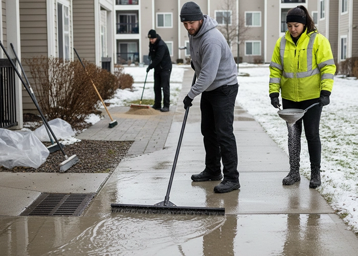 winter sidewalk pressure washing