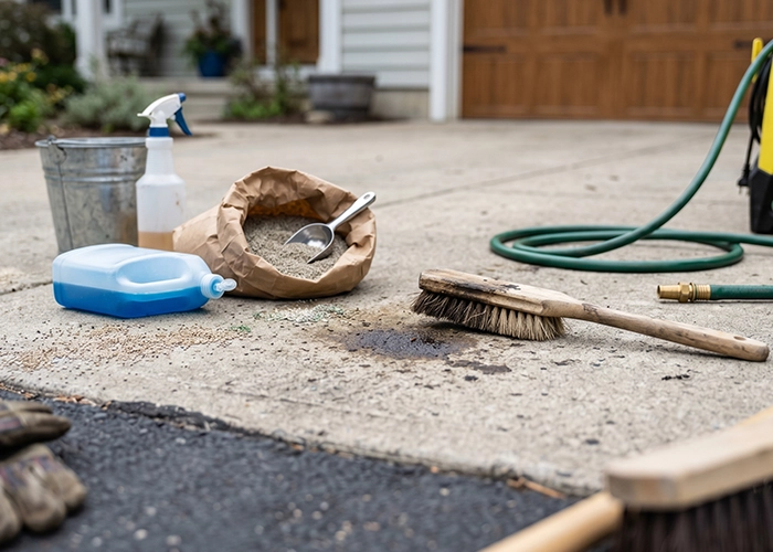 how to clean oil stains from concrete driveway