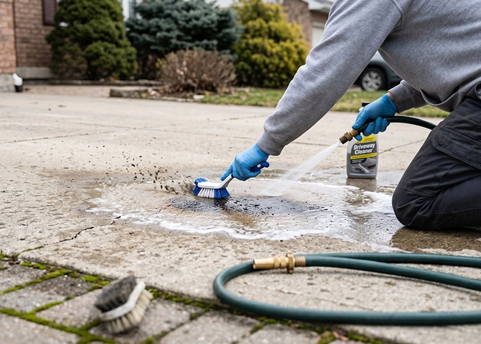how to clean oil stains from concrete driveway